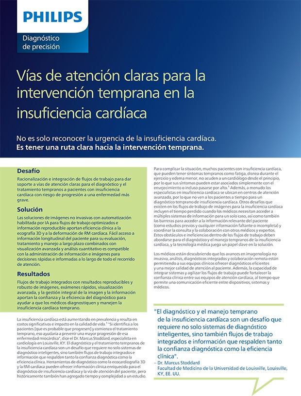 Portada del artículo de Philips sobre soluciones para identificar protocolos asistenciales claros para la intervención temprana en la insuficiencia cardiaca (Descargar .pdf)