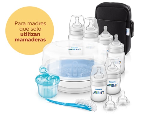 Productos básicos de alimentación con biberón: biberones, esterilizador a vapor Philips Avent